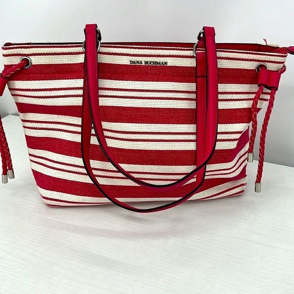Dana Buchman raspberry striped shoulder bag - Picture 1 of 5